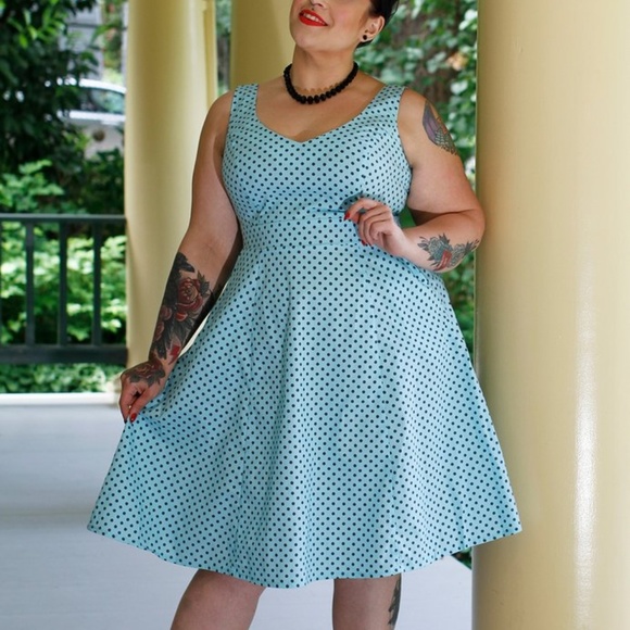new CHERRY VELVET Angelina Dress Aqua Dot X Back - Picture 8 of 8